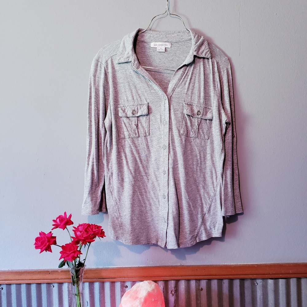 Liz Claiborne Quarter Sleeve Grey Shirt